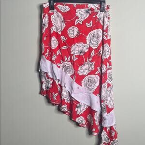 Jaase Slanted Red Floral Skirt Large